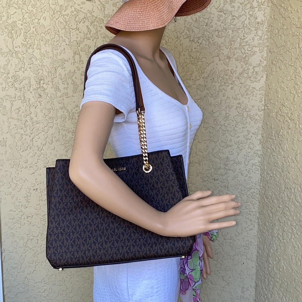 MICHAEL KORS TEAGEN LG LONG DROP SATCHEL BROWN - Picture 15 of 16